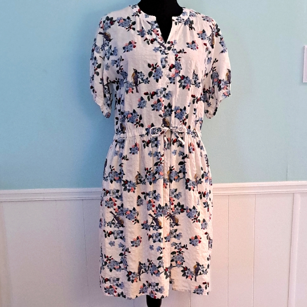 PINK ADOBE 'Nap' Dress with Beautiful Bird, Flower Print, Loose Fit, Size M/L